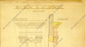 Particolare della facciata di Sant'Ignazio (ASGO, ufficio del genio civile di Gorizia, b.1854, f.6466)